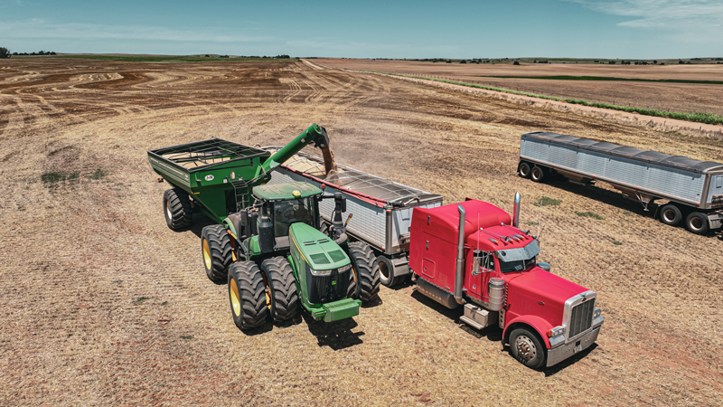 Tractor and semi at harvest - home